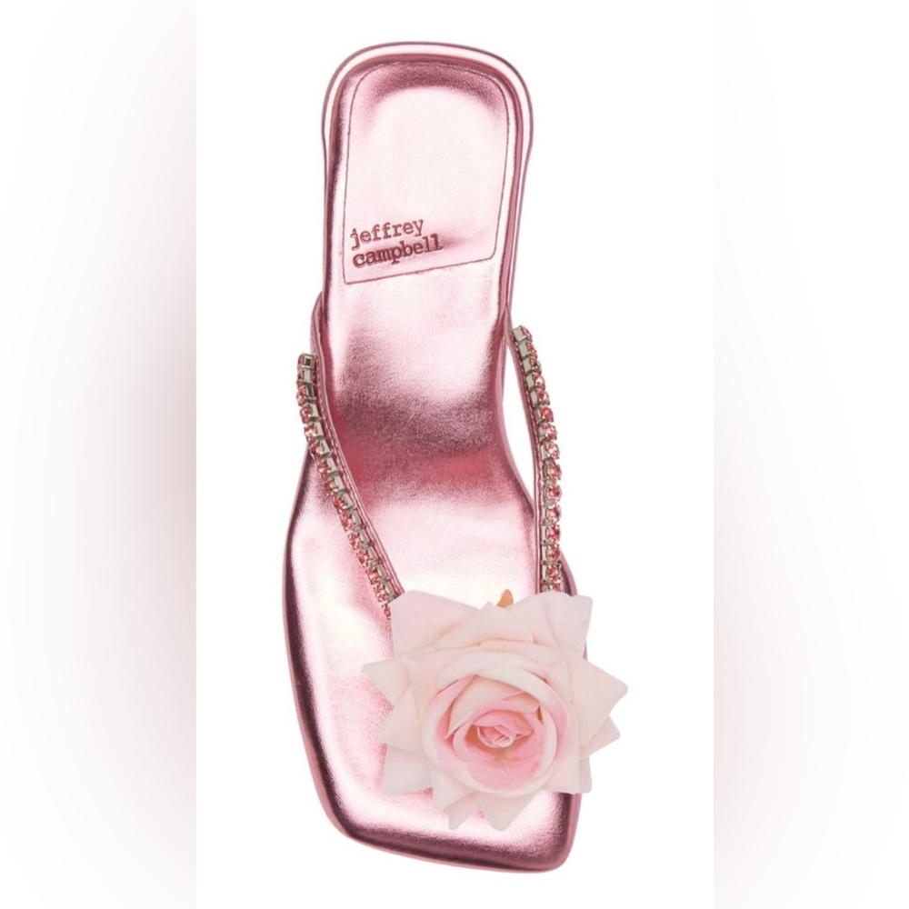 NWOT Jeffrey Campbell Primrose pink rhinestone Flip Flop with rose size 8 - Picture 2 of 11